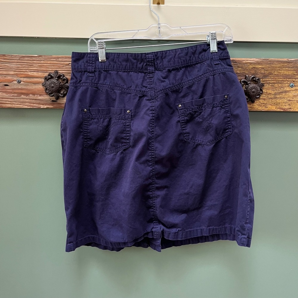 Per Se Womens Navy Blue Button Front Cotton Stretch Mini Skirt Size 12 - Picture 2 of 3